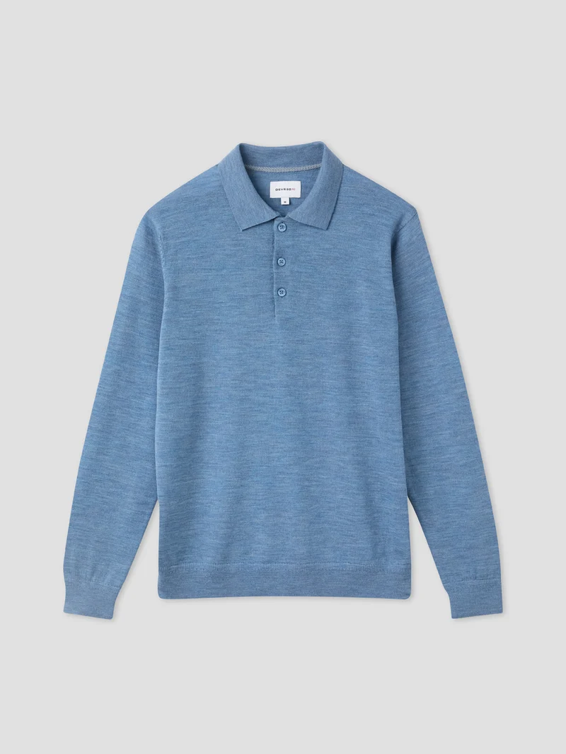 Polo boutonné en laine Mérinos