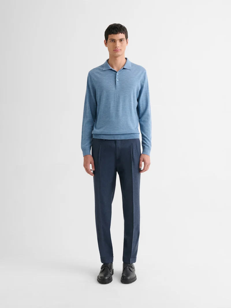 Polo boutonné en laine Mérinos