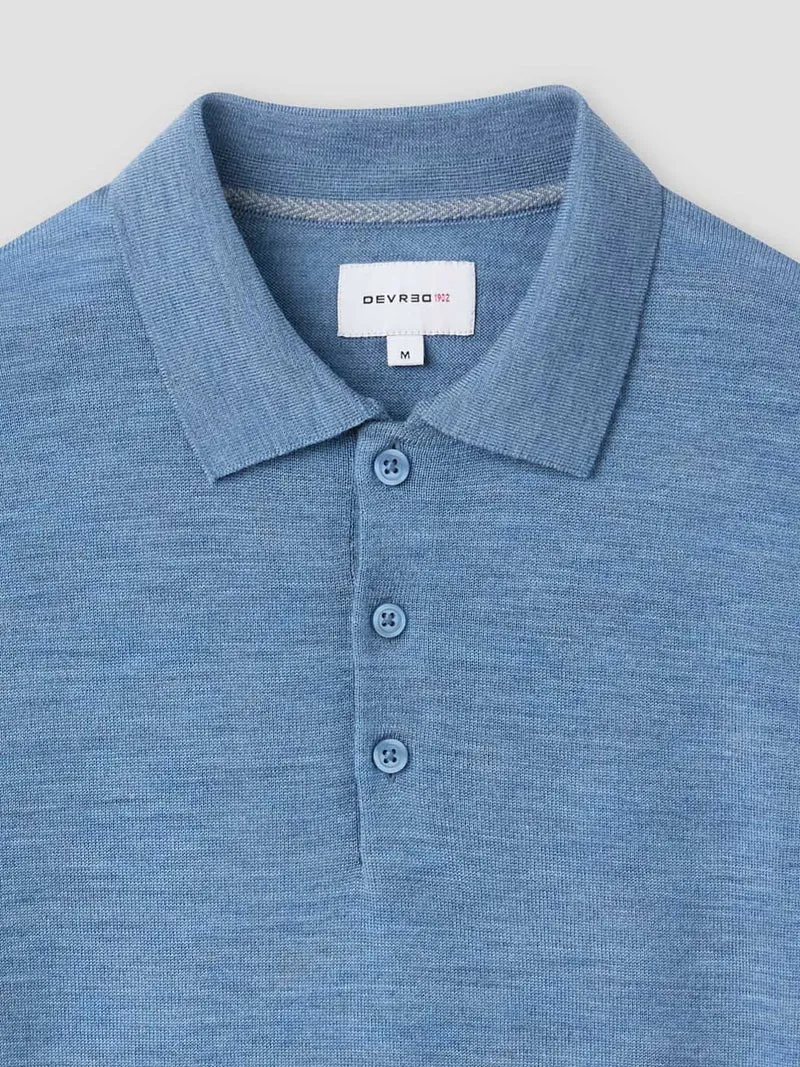 Polo boutonné en laine Mérinos