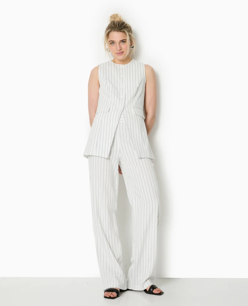 Veste longue sans manche avec fines rayures