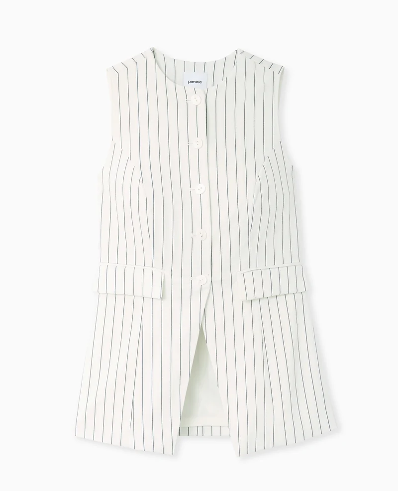 Veste longue sans manche avec fines rayures