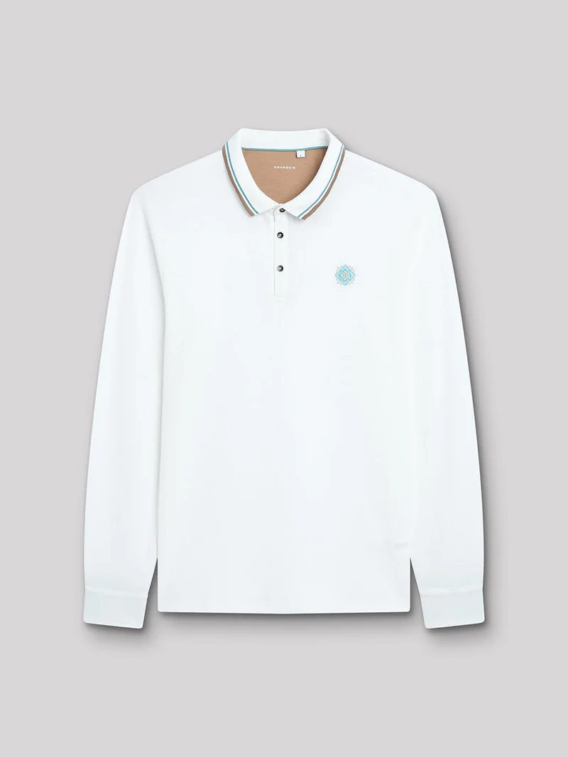 Polo manches longues en coton brodé