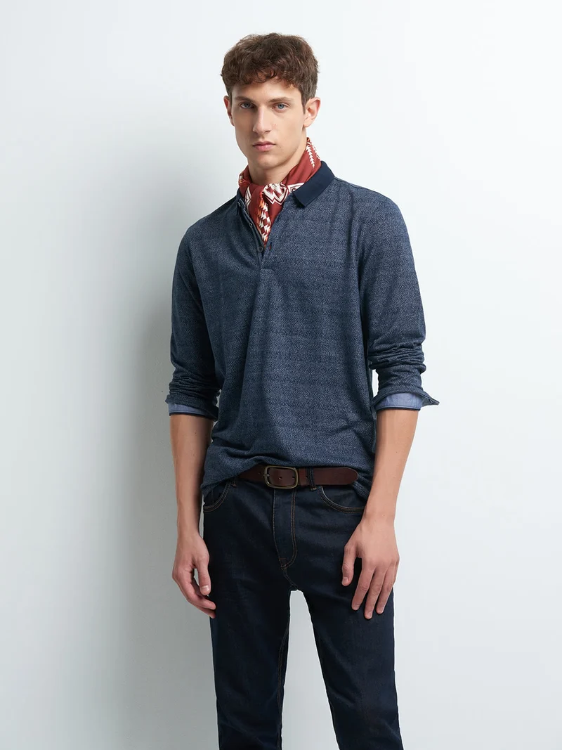 Polo à manches longues jacquard bicolore
