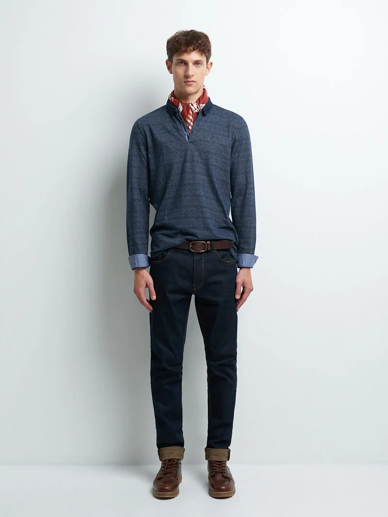 Polo à manches longues jacquard bicolore