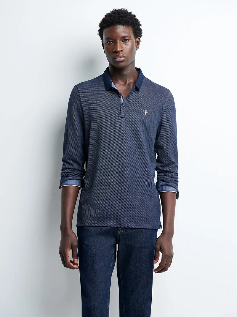 Polo manches longues en coton jacquard