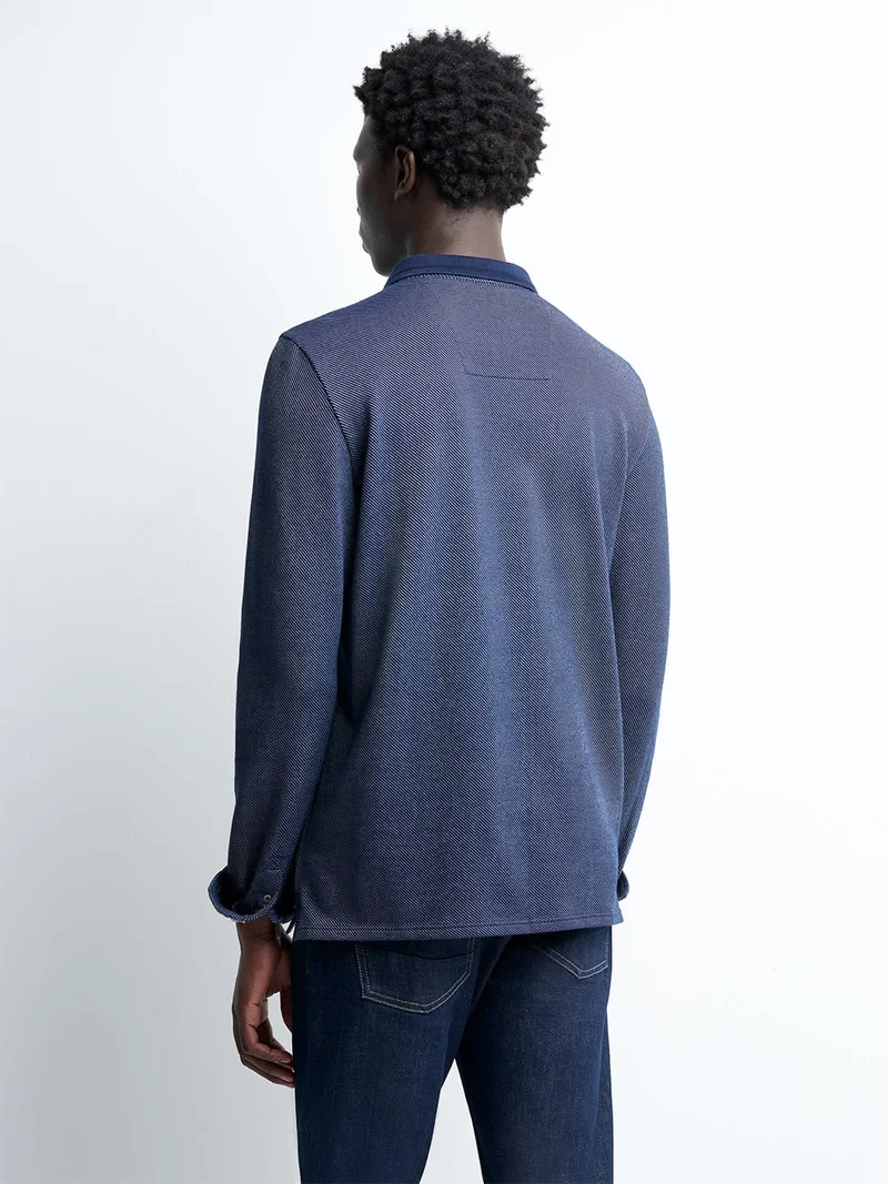 Polo manches longues en coton jacquard