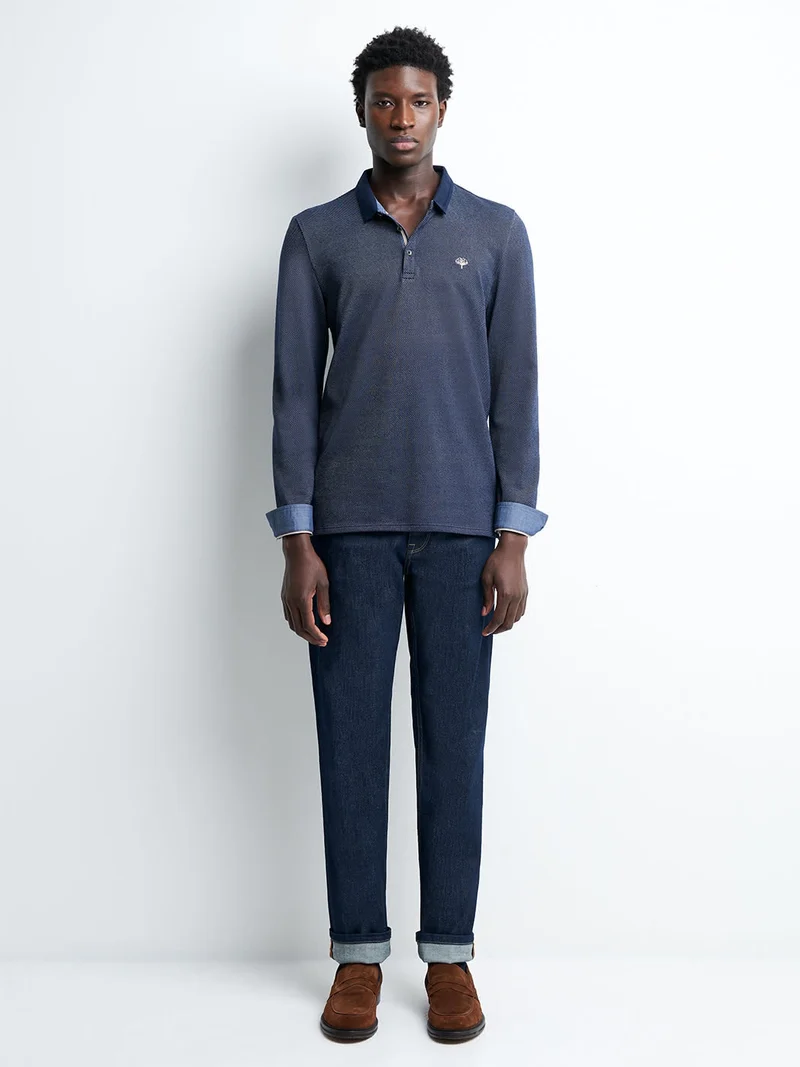 Polo manches longues en coton jacquard
