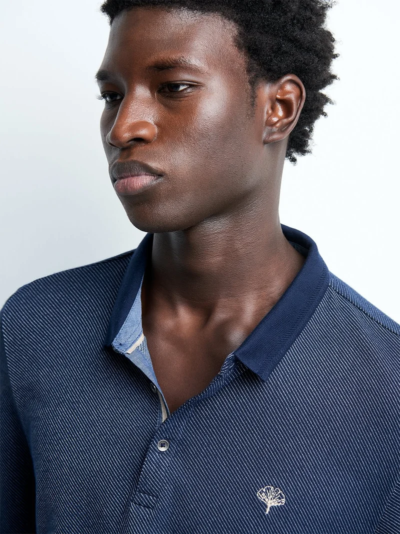 Polo manches longues en coton jacquard