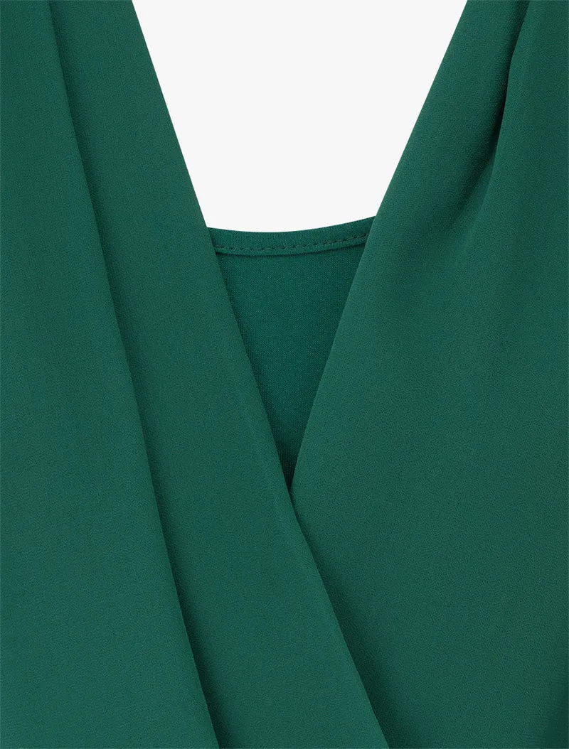 Top boule en voile à col cache-coeur - Vert foncé