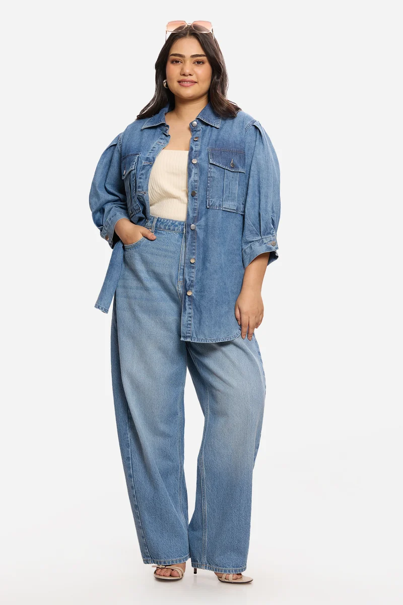 Wiktoria|100% Cotton Utility Denim Shirt