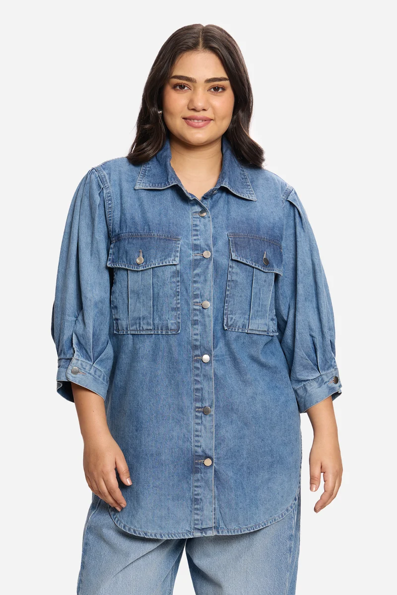 Wiktoria|100% Cotton Utility Denim Shirt