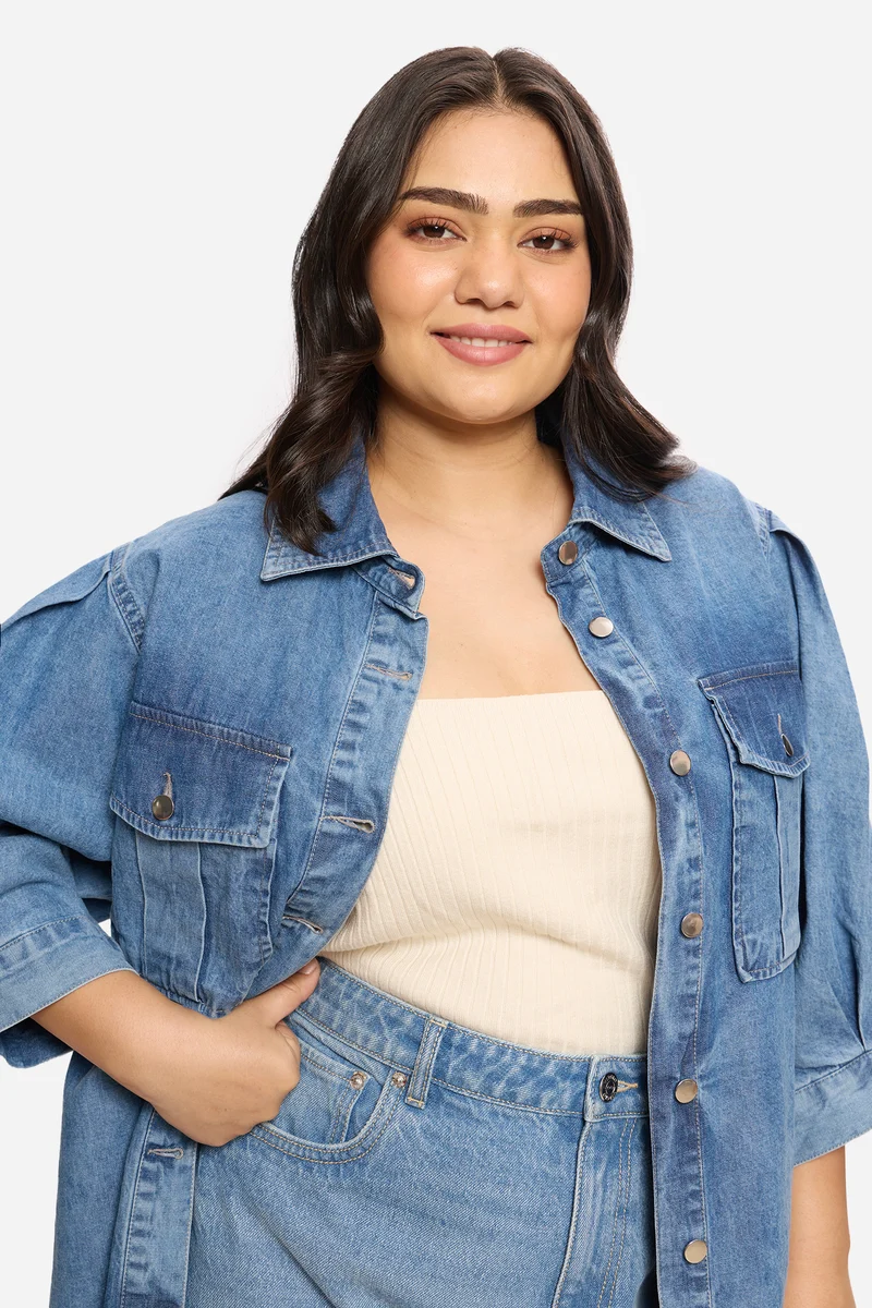 Wiktoria|100% Cotton Utility Denim Shirt