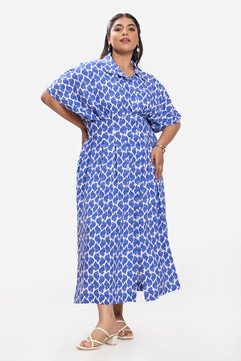 Senuri|100% Cotton Pleated Button Shirt Dress