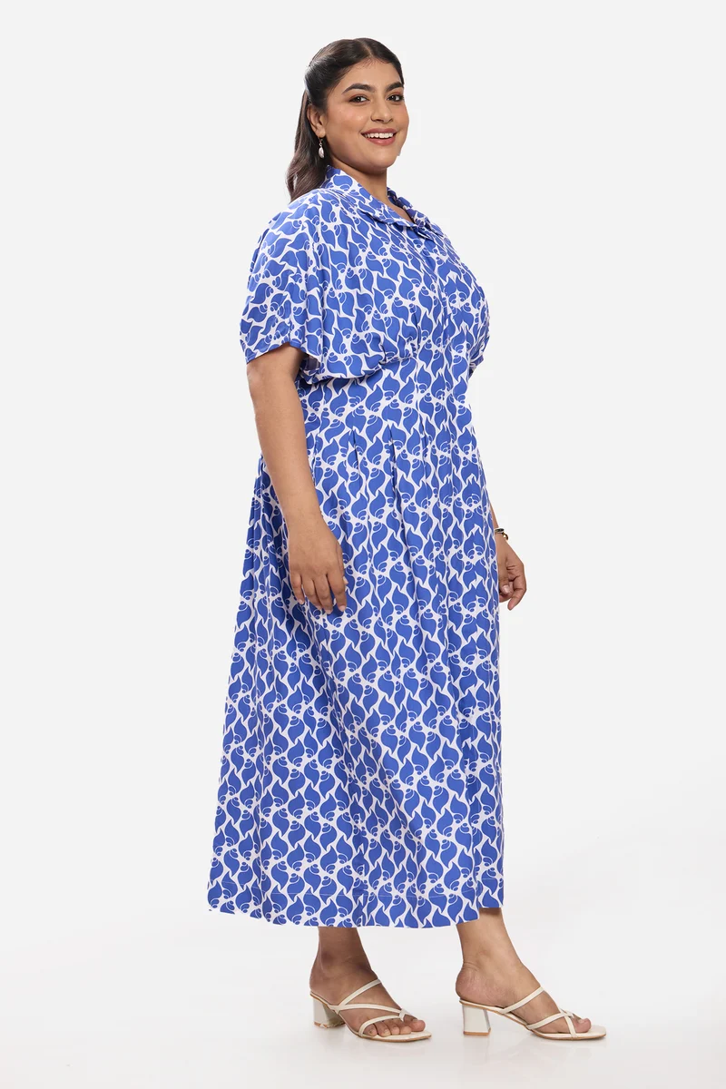 Senuri|100% Cotton Pleated Button Shirt Dress