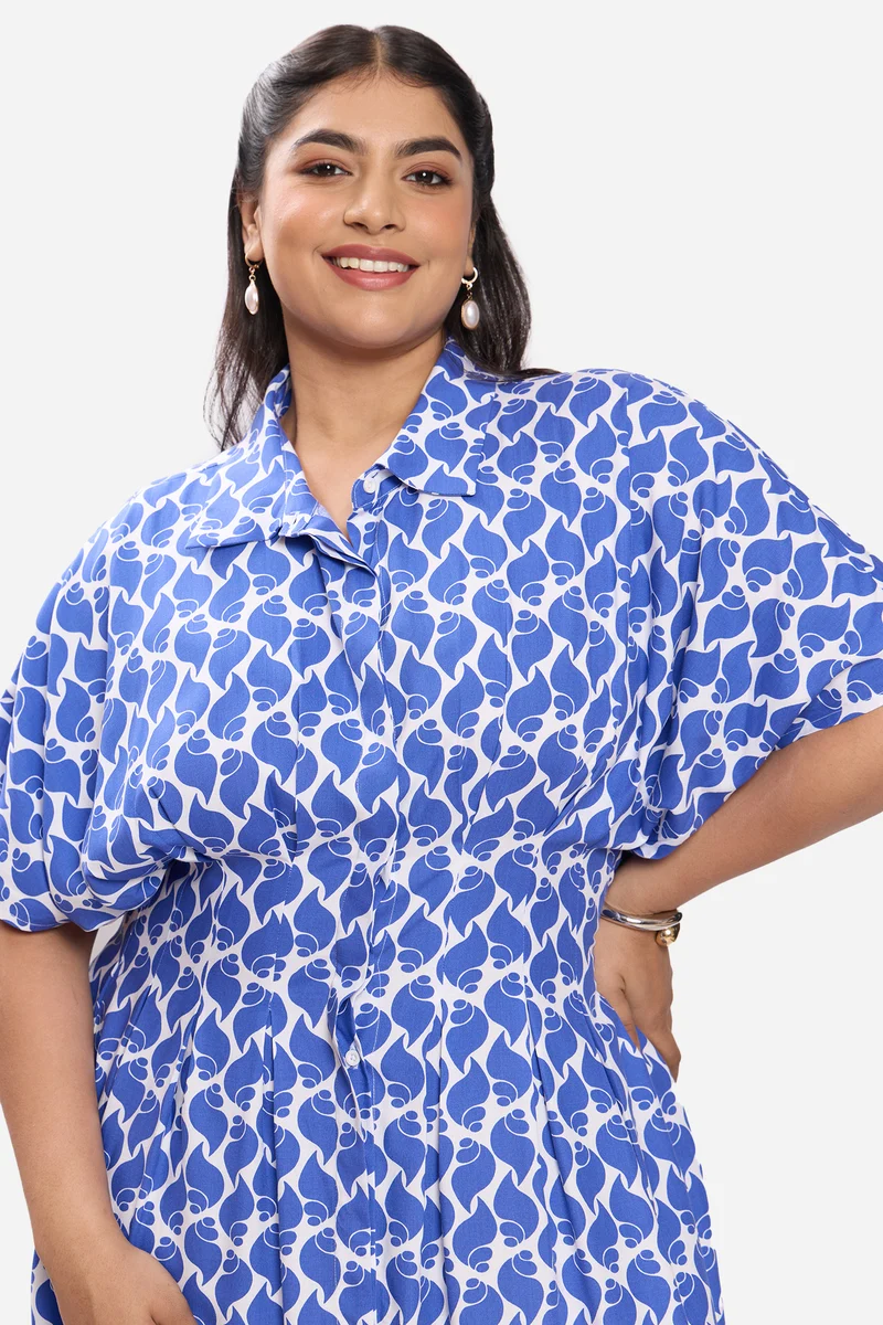 Senuri|100% Cotton Pleated Button Shirt Dress