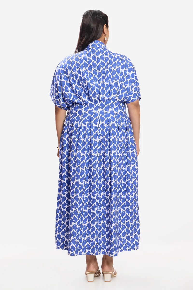 Senuri|100% Cotton Pleated Button Shirt Dress