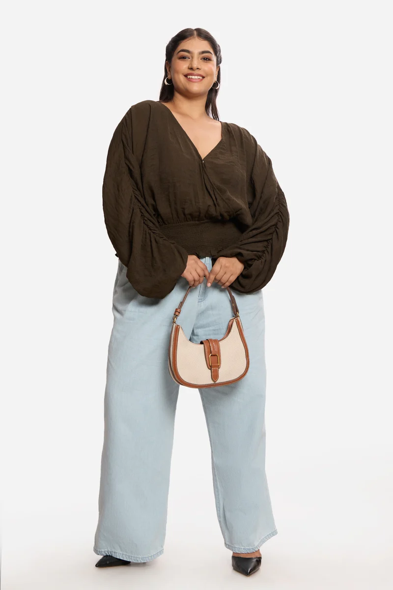 Lunara|Viscose Cropped Top With Extended Sleeves