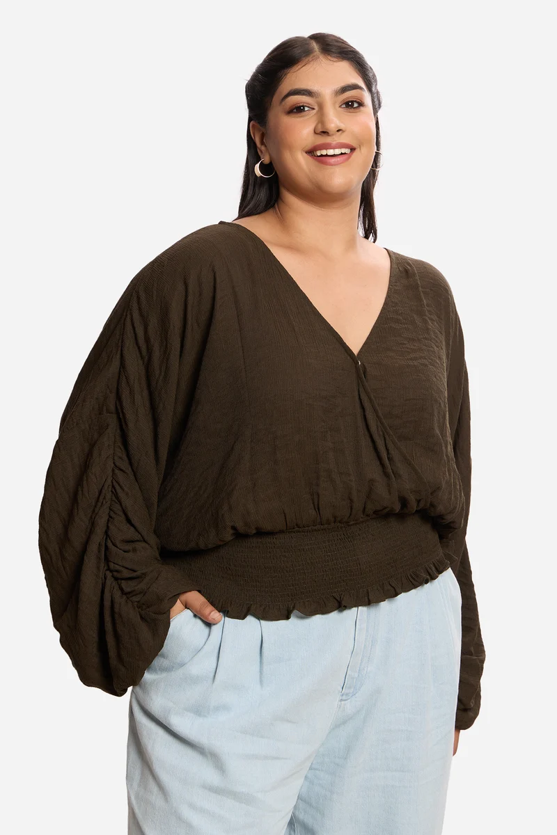 Lunara|Viscose Cropped Top With Extended Sleeves