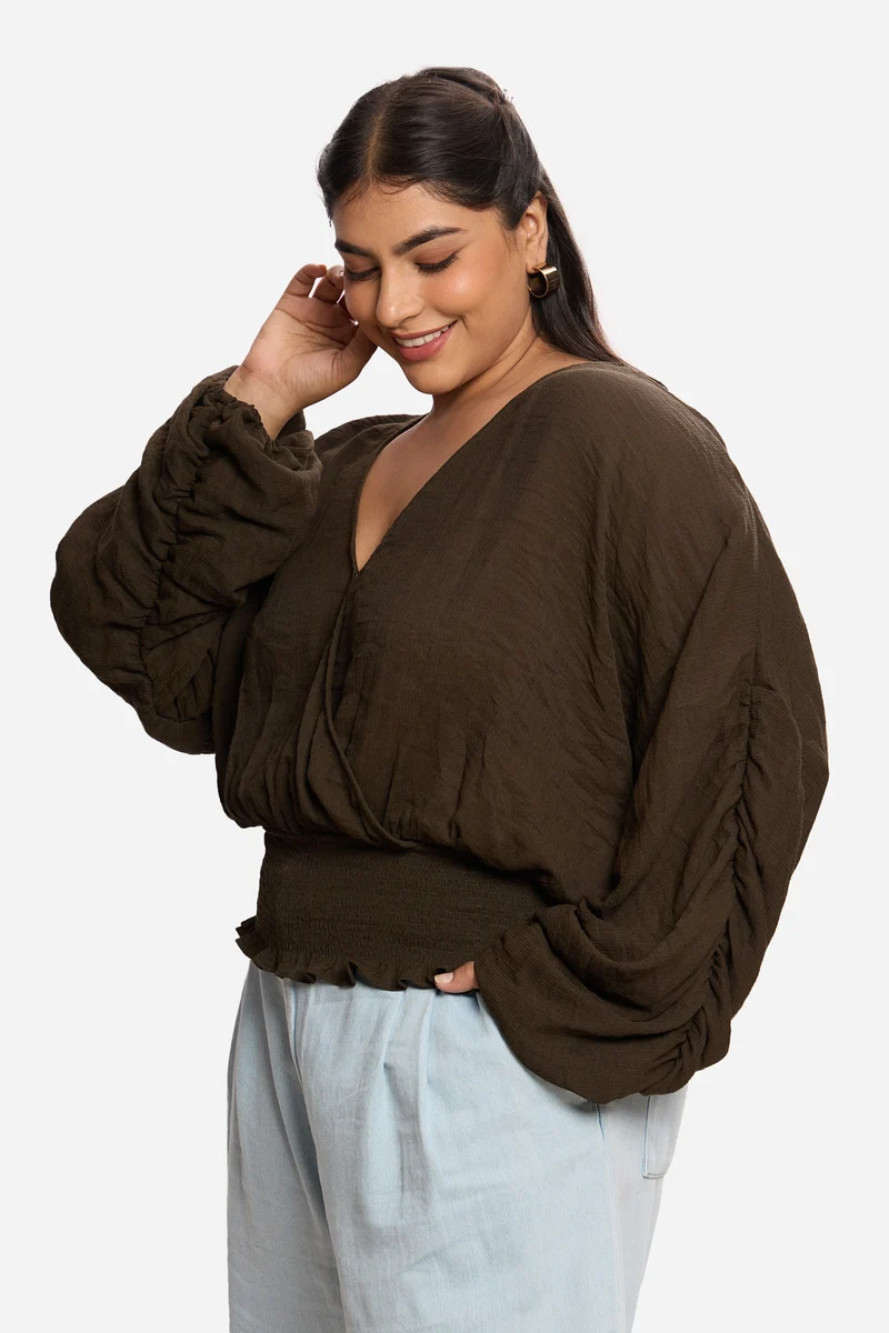 Lunara|Viscose Cropped Top With Extended Sleeves