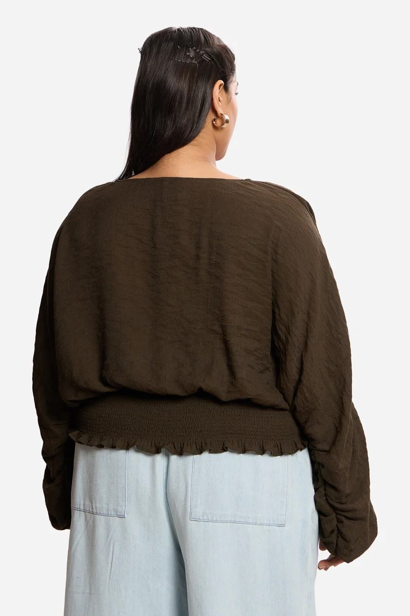 Lunara|Viscose Cropped Top With Extended Sleeves