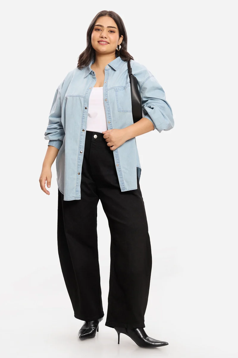 Ameesha|100% Cotton Relaxed Denim Shirt