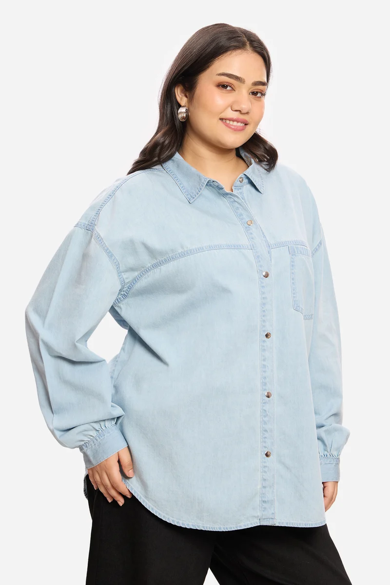 Ameesha|100% Cotton Relaxed Denim Shirt