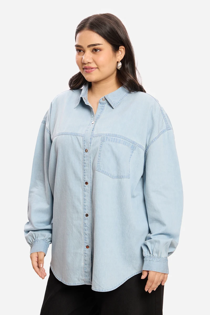 Ameesha|100% Cotton Relaxed Denim Shirt