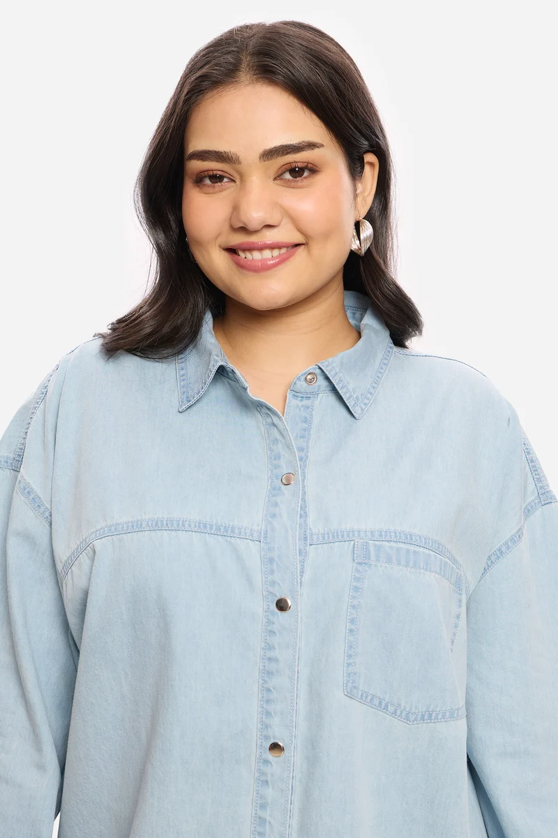 Ameesha|100% Cotton Relaxed Denim Shirt
