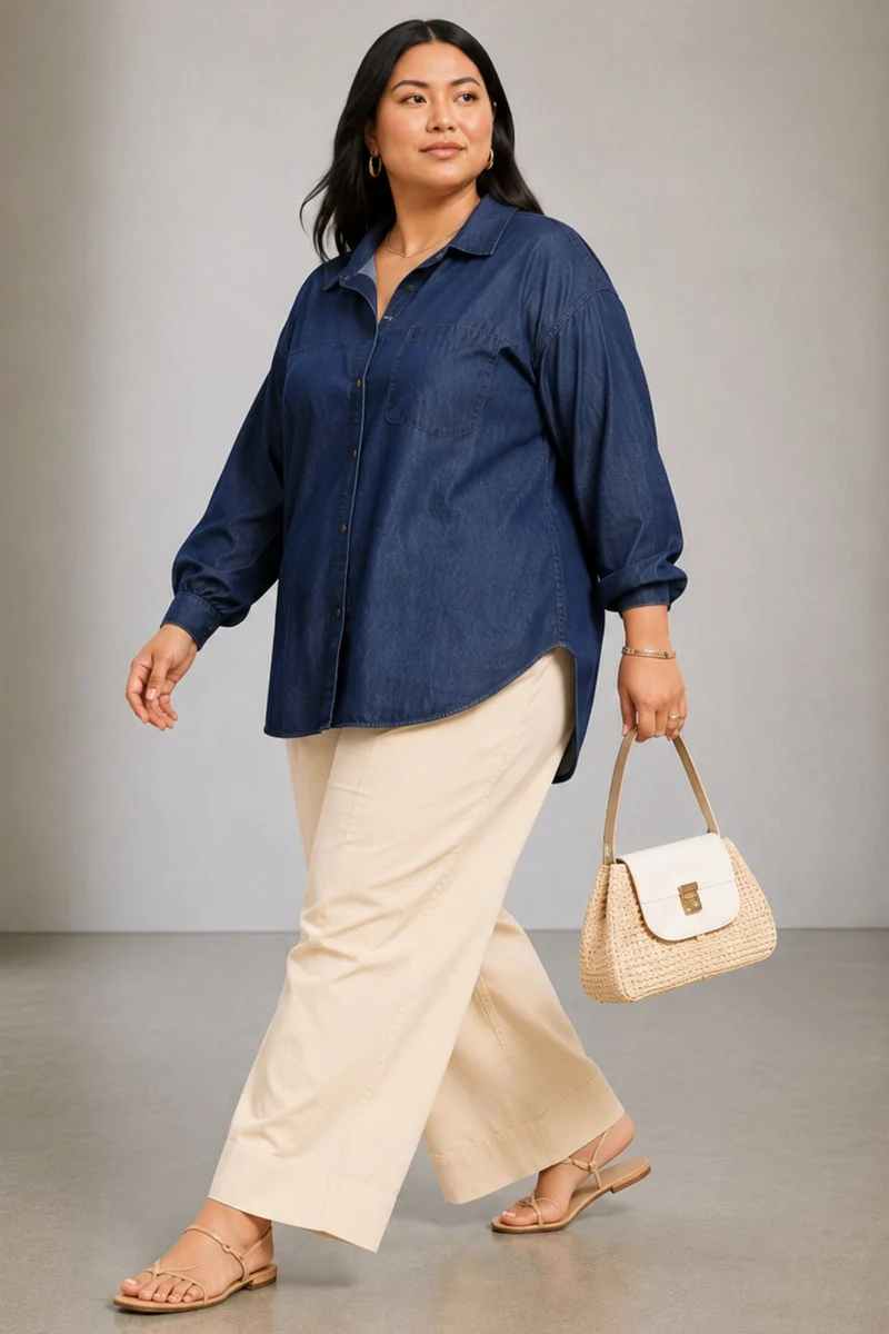 Rumeesha|100% Cotton Relaxed Denim Shirt