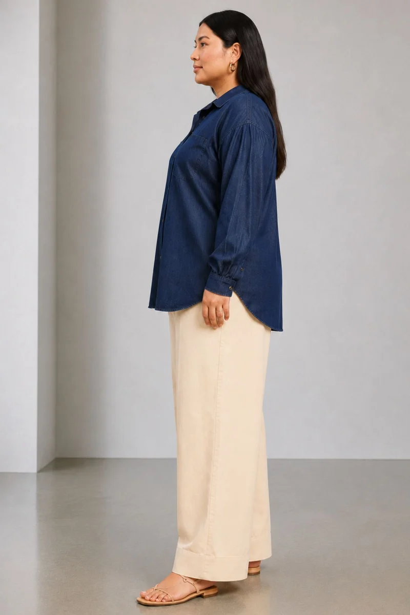 Rumeesha|100% Cotton Relaxed Denim Shirt
