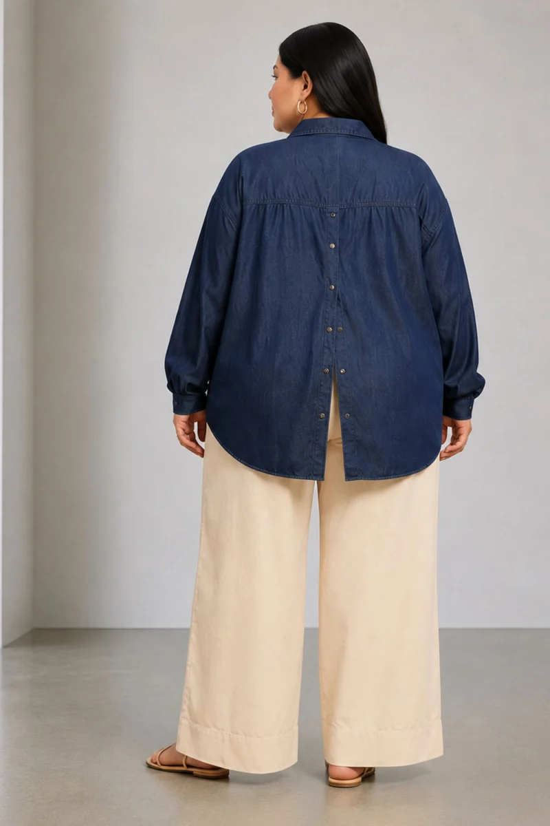 Rumeesha|100% Cotton Relaxed Denim Shirt