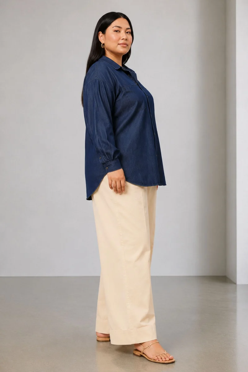 Rumeesha|100% Cotton Relaxed Denim Shirt