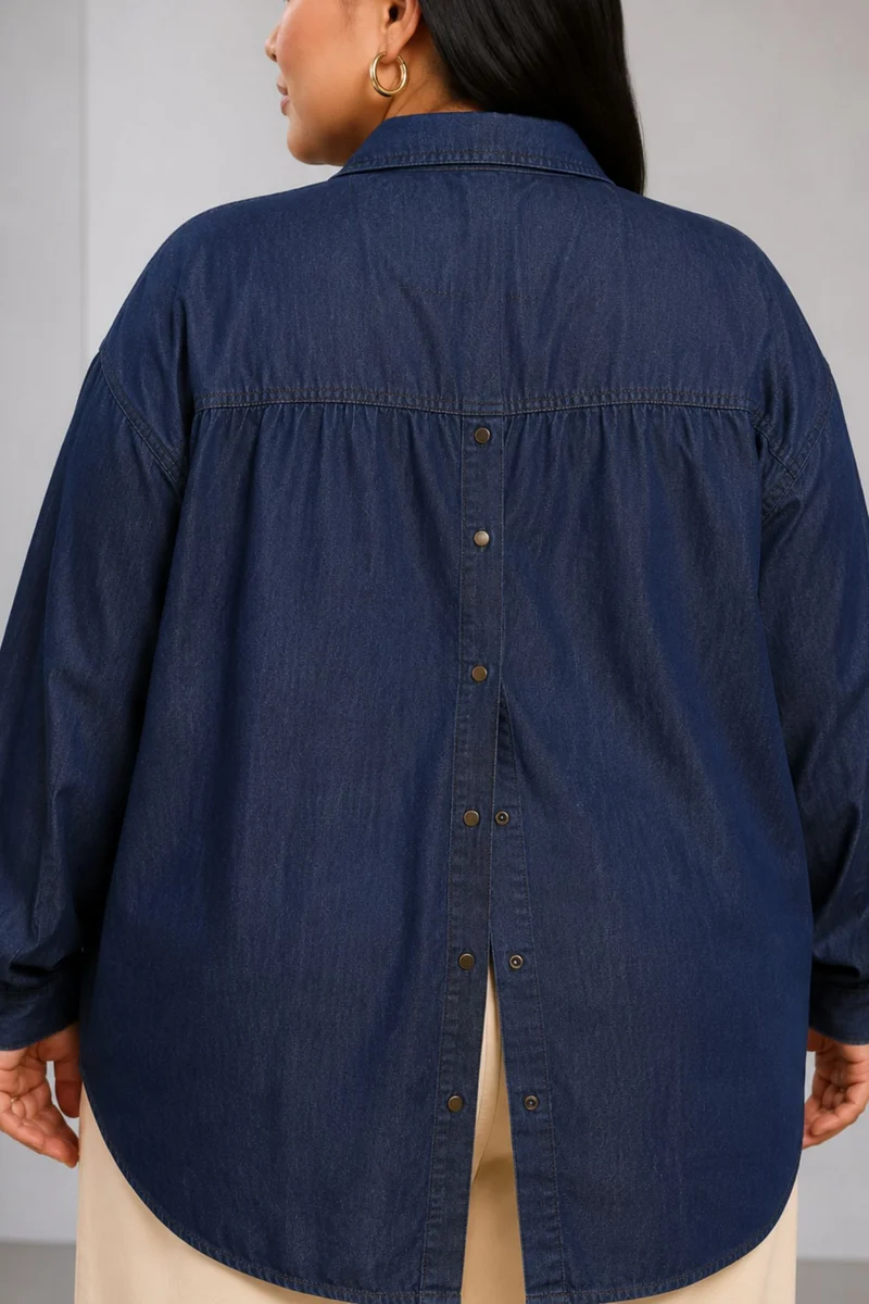 Rumeesha|100% Cotton Relaxed Denim Shirt