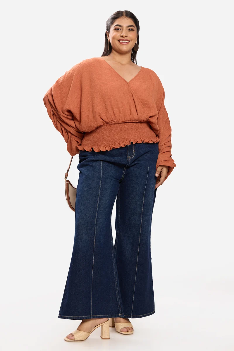 Senaya|Viscose Cropped Top With Extended Sleeves