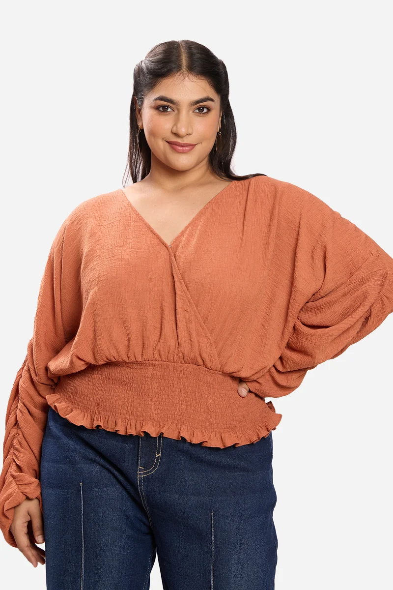 Senaya|Viscose Cropped Top With Extended Sleeves