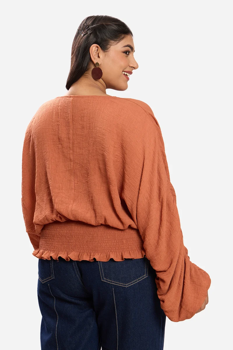 Senaya|Viscose Cropped Top With Extended Sleeves
