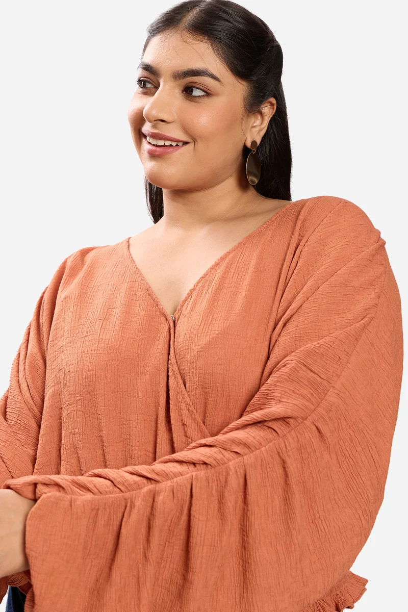Senaya|Viscose Cropped Top With Extended Sleeves