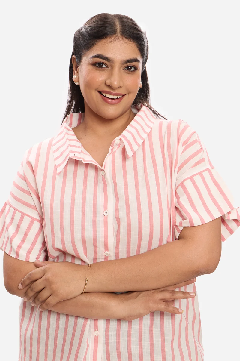 Karolina|100% Cotton Shirt With Collar Detail