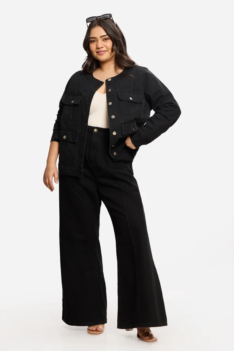 Justyna|100% Cotton Denim Jacket With Pockets