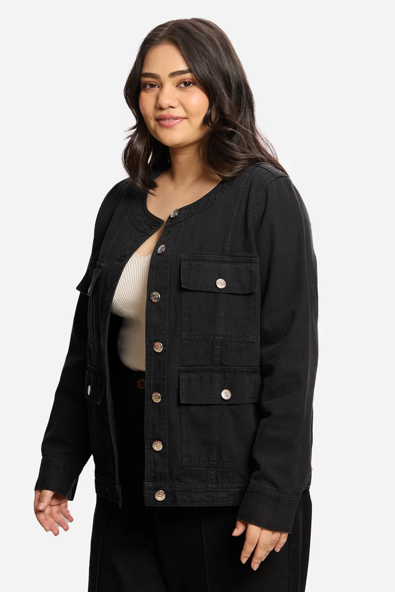 Justyna|100% Cotton Denim Jacket With Pockets