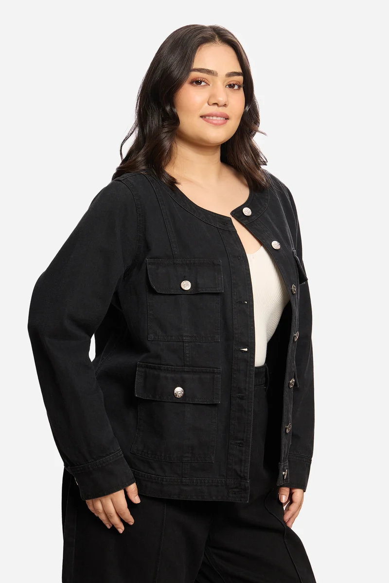 Justyna|100% Cotton Denim Jacket With Pockets