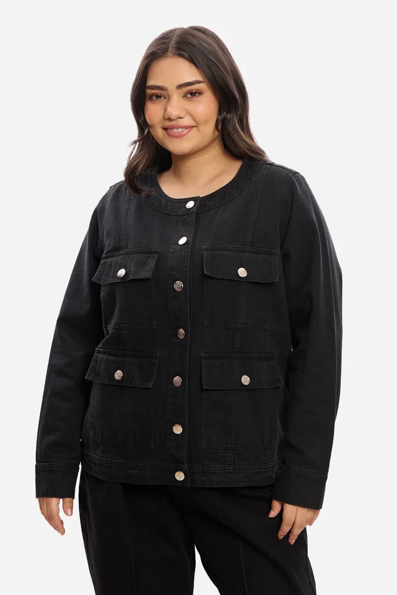 Justyna|100% Cotton Denim Jacket With Pockets