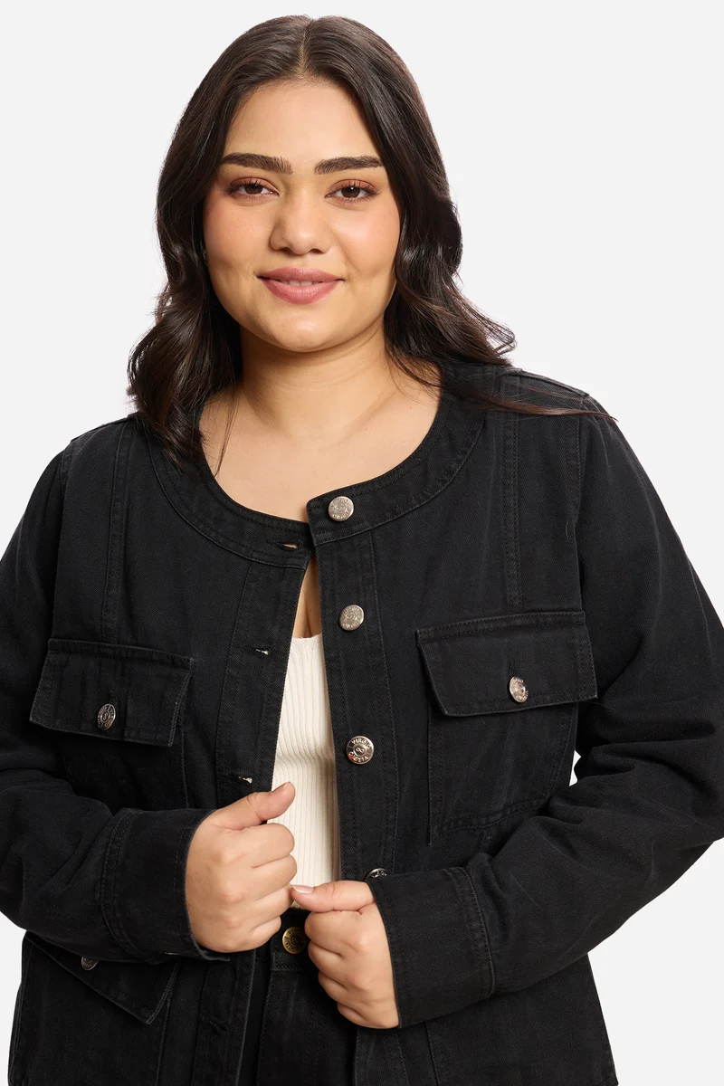 Justyna|100% Cotton Denim Jacket With Pockets