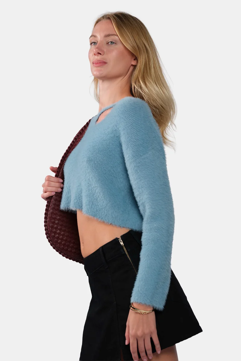 Lilin|Viscose V-Neck Buttery Soft Crop Knit Top
