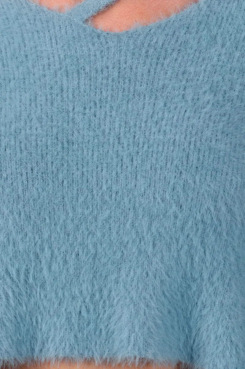 Lilin|Viscose V-Neck Buttery Soft Crop Knit Top
