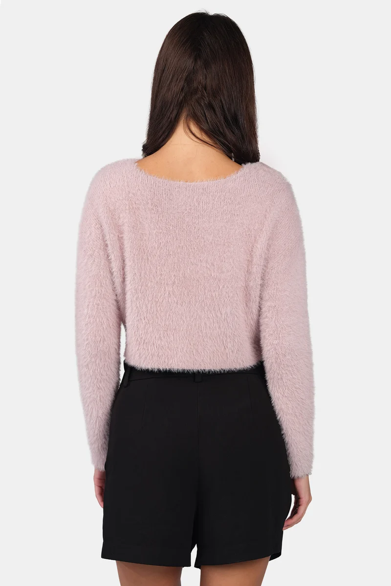 Lilu|Viscose V-Neck Buttery Soft Crop Knit Top