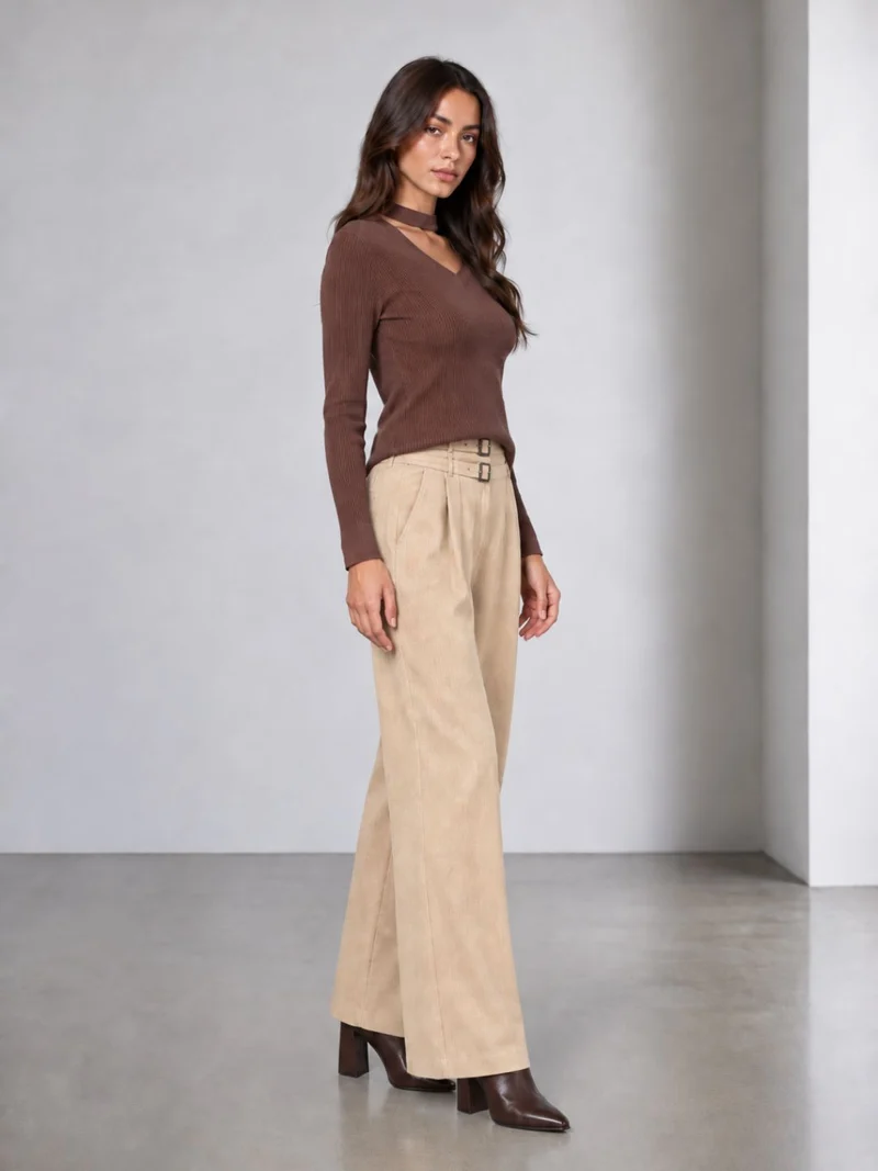 Lupi|Viscose Cut Out V Neck Full Sleeve Knit Top