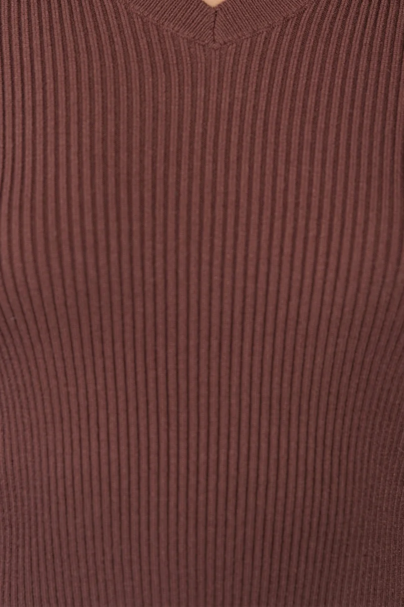Lupi|Viscose Cut Out V Neck Full Sleeve Knit Top