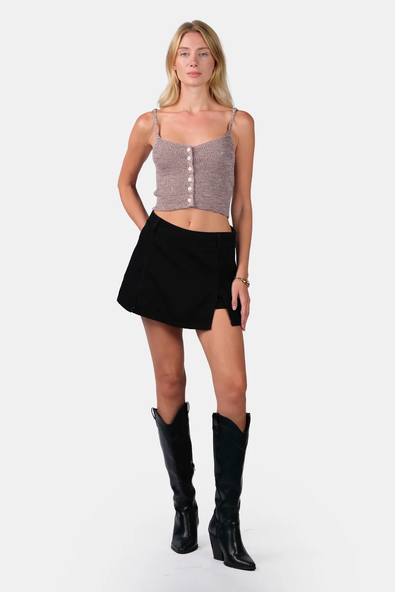 Lari|Viscose Melange Strappy Crop Knit Cami