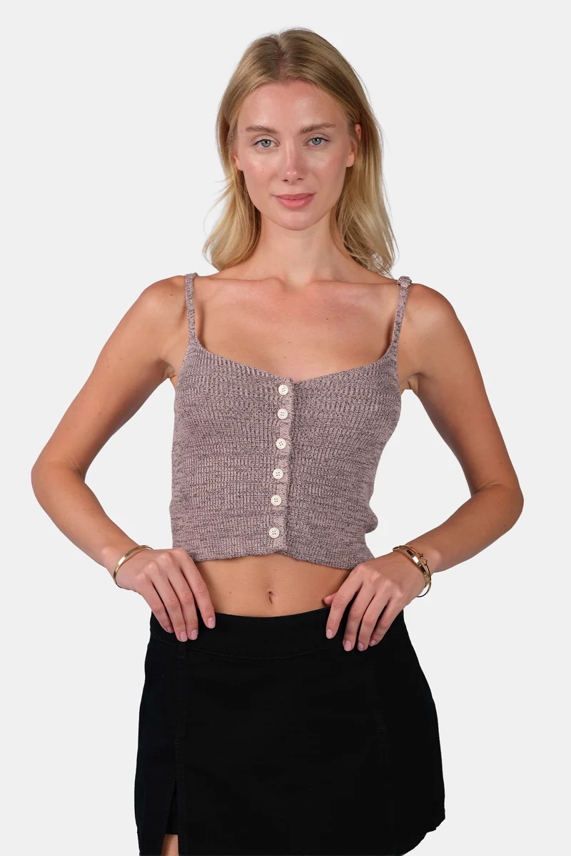 Lari|Viscose Melange Strappy Crop Knit Cami